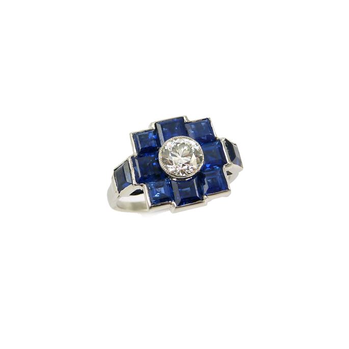 Diamond and sapphire geometric cluster ring | MasterArt